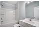 Clean bathroom with white vanity and shower/tub combo at 2224 Apple Glen Ln, Charlotte, NC 28269