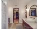 Modern bathroom with white shiplap walls and a vintage style vanity at 5229 Mt Holly Huntersville Rd, Charlotte, NC 28216