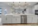 Modern kitchen features a large island with a farmhouse sink and white shaker cabinets at 925 Gray Hook Dr, Fort Mill, SC 29708