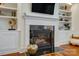 Modern fireplace with built-in shelving and cabinetry; adds warmth and style at 10715 Campbell Commons Way, Charlotte, NC 28277