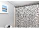 Bathroom with shower and black and white patterned curtain at 298 Misenheimer Nw Dr, Concord, NC 28025