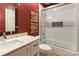 Bathroom with white subway tile shower, tub and quartz vanity at 5601 Fairview Rd # 22, Charlotte, NC 28209