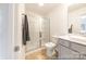 Contemporary bathroom featuring glass shower, single vanity, and modern fixtures at 205 Cliffwood Nw St # B-2, Concord, NC 28027