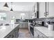 Modern kitchen with gray cabinets, sleek countertops, and stainless steel appliances, seamlessly combining style with function at 205 Cliffwood Nw St # B-2, Concord, NC 28027