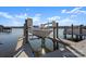 View of private boat slip featuring boat lift on sparkling lake at 19634 Bustle Rd, Cornelius, NC 28031