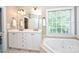 Bathroom with double vanity and corner bathtub at 6726 Thornton Oaks Ct, Charlotte, NC 28270