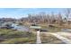 Aerial view of lakefront property with multiple boat slips at 8260 Blades Trl, Denver, NC 28037