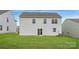 View of the backyard with the sliding door entrance into the white two-story home and lush green grass at 1187 Blackburn Cir, Edgemoor, SC 29712