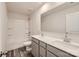 Bathroom featuring double sink vanity with modern cabinets, large mirror, and tub-shower combo at 1187 Blackburn Cir, Edgemoor, SC 29712