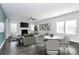 Inviting living room with fireplace, lots of windows, stylish decor, and comfortable furniture at 8243 Bretton Woods Dr, Charlotte, NC 28227