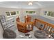 Inviting loft area with lots of light, featuring two bean bag chairs, bookshelves, and wooden railings at 10200 Amsterdam Dr, Mount Pleasant, NC 28124