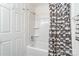 Bathroom tub/shower combination with white shower curtain at 10240 Rose Meadow Ln # D, Charlotte, NC 28277