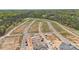 An aerial view shows new home construction, vacant land, and roadways within a residential development project at 3113 Beacon Heights Rd, Indian Land, SC 29707