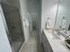 Bathroom featuring a glass door shower, neutral tones, and a white vanity at 3113 Beacon Heights Rd, Indian Land, SC 29707