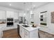 Contemporary kitchen with stainless appliances, island seating, hardwood floors, and pendant lighting at 3113 Beacon Heights Rd, Indian Land, SC 29707