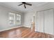 Bright bedroom with hardwood floors and built-in closet at 639 Harrison St, Statesville, NC 28677