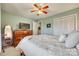 Bedroom featuring carpet, neutral wall color, ceiling fan, and closet at 7832 Winterset Dr, Charlotte, NC 28270