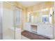 Bathroom with double vanity and a walk-in shower at 10318 Threatt Woods Dr, Charlotte, NC 28277