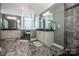 Elegant Primary bathroom with soaking tub and walk-in shower at 11925 Lawings Corner Dr, Huntersville, NC 28078