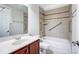 Clean bathroom with tub, shower, and wood vanity at 3405 Taviston Dr, Waxhaw, NC 28173