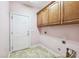 Functional laundry room with upper cabinets, utility sink hookup, and access door to the exterior at 629 Cordova Ct, Salisbury, NC 28146