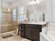 Elegant bathroom with a walk-in shower and double vanity at 680 Chase Ct, Fort Mill, SC 29708