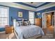 Main bedroom with ensuite bathroom access and blue walls at 7236 Albemarle Dr, Denver, NC 28037