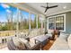 Relaxing screened porch with wicker furniture and wooded views at 832 Heather Ln, Charlotte, NC 28209