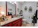 Charming bathroom with dog-themed wallpaper and granite countertop at 116 Country Creek Dr, Kings Mountain, NC 28086