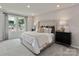 Main bedroom with upholstered headboard and large windows at 1420 Windy Park Dr, Stanley, NC 28164