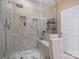 Updated bathroom with large shower and built-in shelving at 159 Kallie Loop, Mooresville, NC 28117