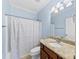 Clean bathroom with granite vanity and shower at 5428 Old Course Dr, Cramerton, NC 28032