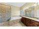 Elegant bathroom with double vanity, soaking tub, and shower at 5428 Old Course Dr, Cramerton, NC 28032