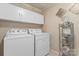 Convenient laundry room with washer, dryer, and overhead storage at 2633 Jb Denton Rd, Lancaster, SC 29720