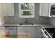 Modern kitchen sink with white cabinets and geometric backsplash at 305 General As Johnston St, Stanley, NC 28164