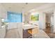 Modern kitchen with white cabinets and a blue accent wall at 333 W Trade St # 1204, Charlotte, NC 28202