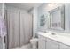 Simple bathroom with shower and white vanity at 9729 Cockerham Ln, Huntersville, NC 28078