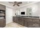 Elegant bathroom with double vanity and dark wood cabinets at 9729 Cockerham Ln, Huntersville, NC 28078