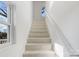 Modern staircase with carpeted steps and bright white walls at 1314 Ordermore Ave, Charlotte, NC 28203