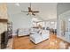 Large living room with vaulted ceiling, fireplace and hardwood floors at 134 Shipyard Pointe Rd, Mooresville, NC 28117