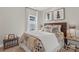 Bedroom with a queen bed and patterned bedding at 5033 Westmead Ln, Charlotte, NC 28262