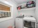 Functional laundry room equipped with a modern washer and dryer, shelving, and a window for natural light at 2752 Peachtree Rd, Statesville, NC 28625