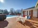 Backyard pool with patio, dining set, grill, and lush greenery at 7169 Pleasant Grove Rd, Charlotte, NC 28216