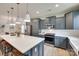 Stylish kitchen with gray cabinets, stainless steel appliances, a large island, and white countertops at 15298 Windward Ln, Lancaster, SC 29720