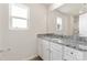 Bathroom with granite countertop, white cabinets, and shower at 1560 Doran Ter, Richburg, SC 29729