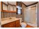 Bathroom with shower/tub combo, vanity, and toilet at 1602 Eaves Rd, Shelby, NC 28152