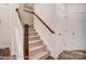 Modern staircase with dark wood accents and neutral carpet at 4268 Black Ct # 229, Harrisburg, NC 28075