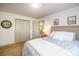Bedroom with double bed, carpet, and access to the bathroom at 130 Sandy Shore Dr, Mooresville, NC 28117