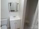 Bathroom with vanity, sink, and a shower stall at 2044 Helen Dr, Gastonia, NC 28054