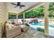 Relaxing covered patio overlooking the pool at 227 Wildwood Cove Dr, Mooresville, NC 28117
